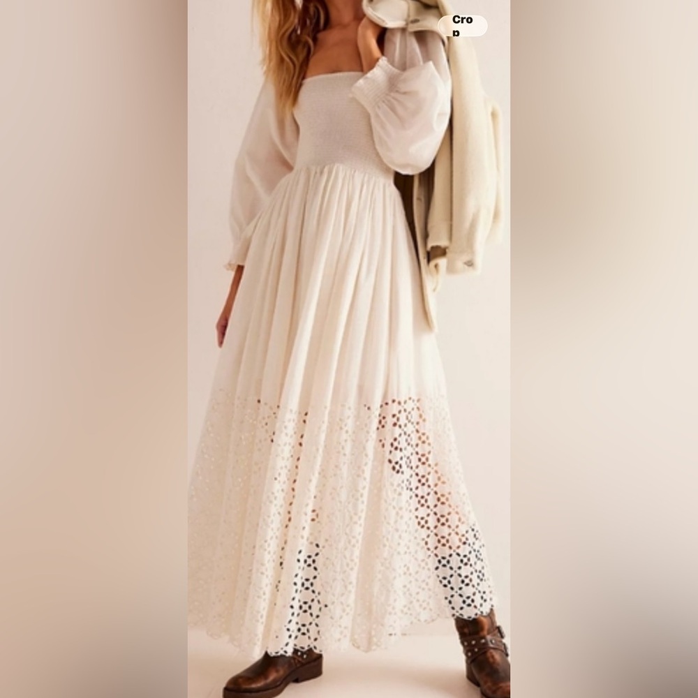Free People Cream Eyelet Hem Maxi Skirt